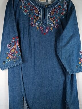 Roaman's Blue Denim Embroidered Tunic